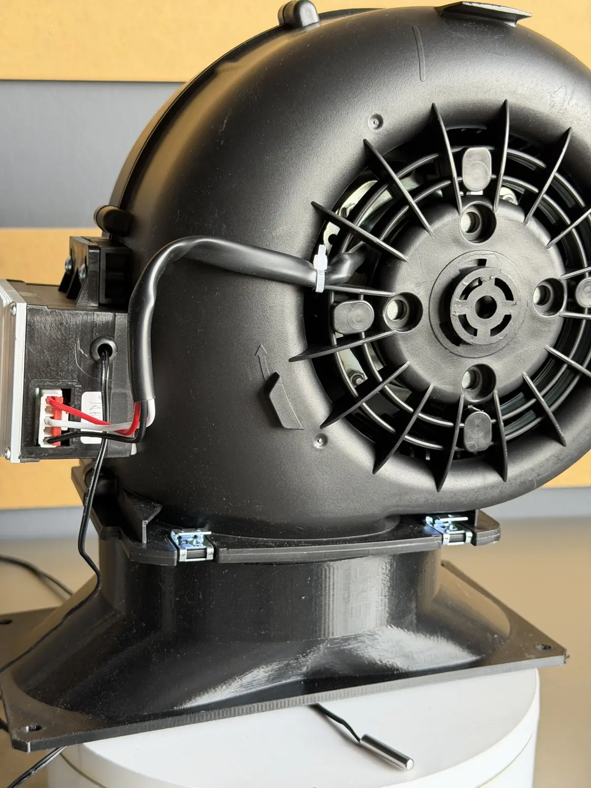 Close-up of ASIC miner silencer blower housing and fan